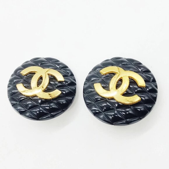 Chanel Earring Black Gold 2 3 550-060425 - Picture 1 of 9